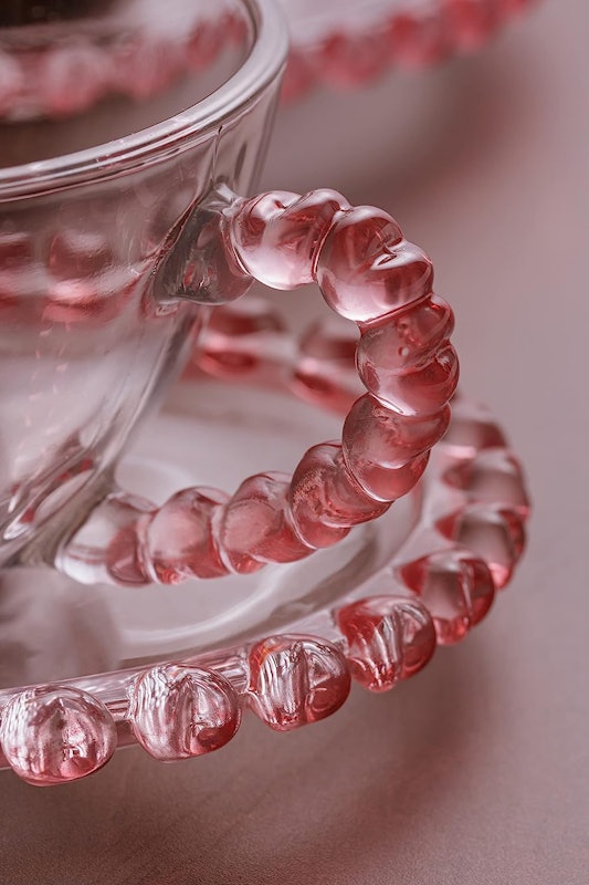 Xícara de Chá de Cristal com Pires Coração Borda Rosa 2