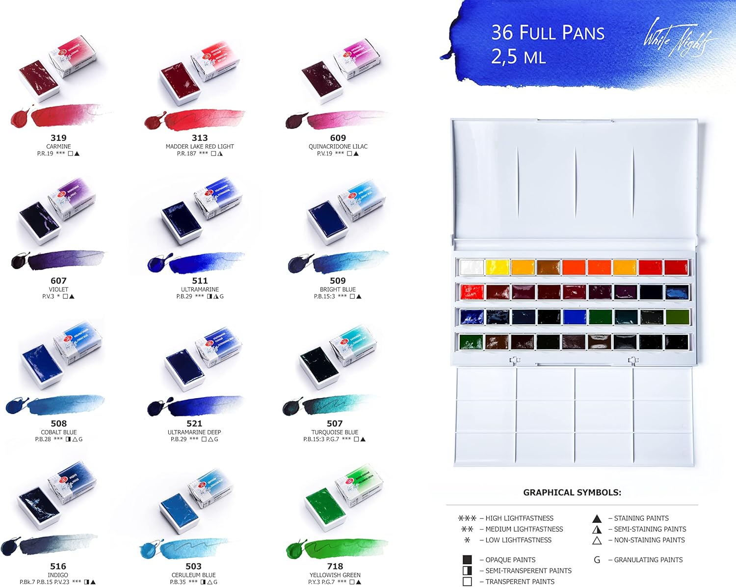 Conjunto de Aquarelas White Nights 36 Cores 3