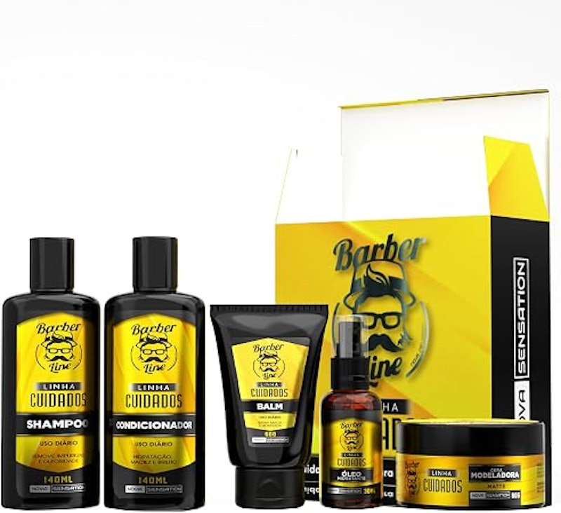 Kit para Barba Shampoo, Condicionador, Balm, Óleo e Cera Barber Line 1