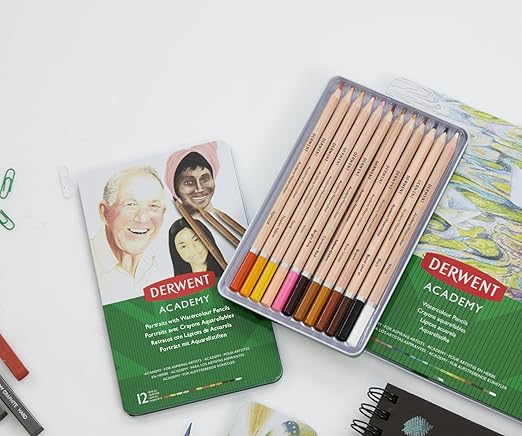Lápis de Cor Aquarelável Retrato Academy 12 Cores Estojo Lata 3