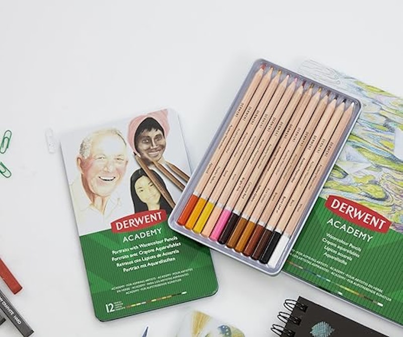 Lápis de Cor Aquarelável Retrato Academy 12 Cores Estojo Lata 3