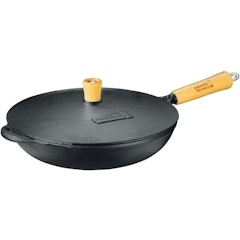 Frigideira Wok com Cabo de Madeira e Tampa de Ferro