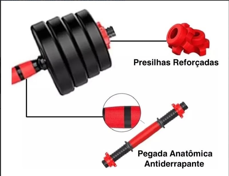 Kit Anilhas e Barras Ajustáveis 30 kg Home Gym Fitness 3