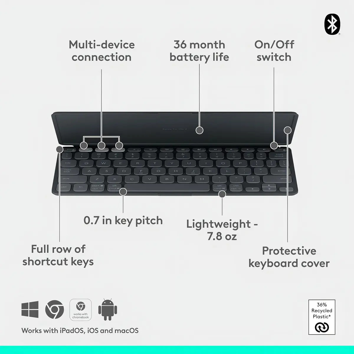 Teclado sem Fio Portátil Logitech Keys-To-Go 2 5