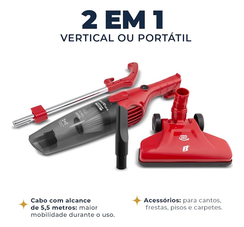 Aspirador de Pó Vertical Britânia 2 em 1 1250 W 3