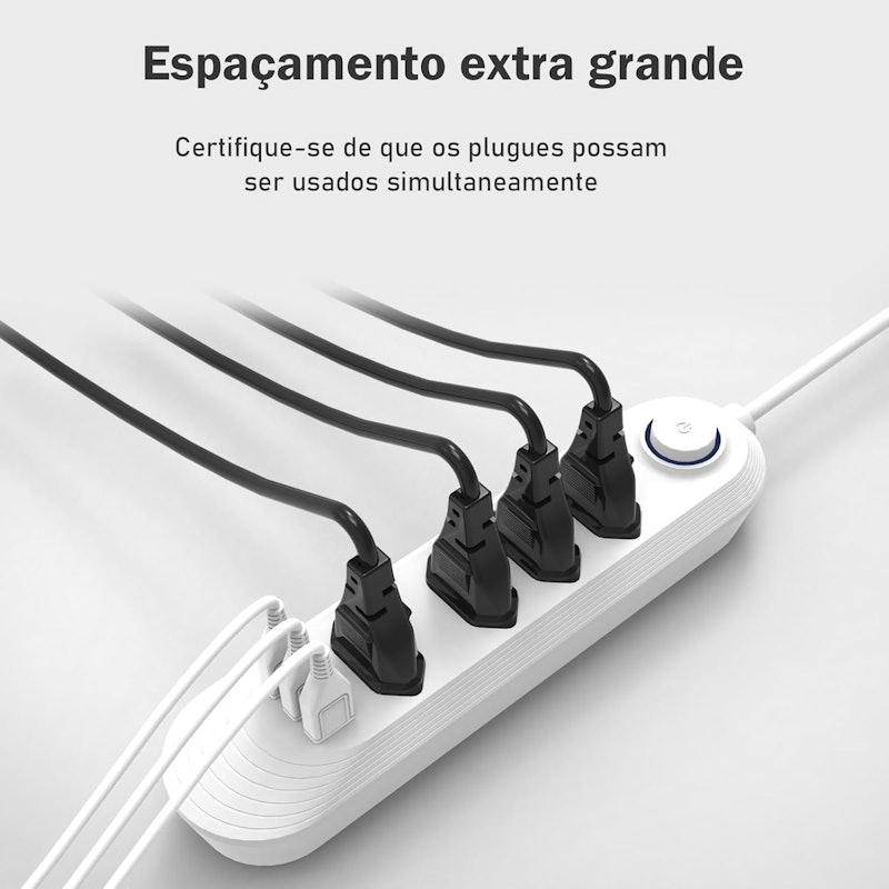 Extensão de Energia 4 Tomadas Fixas + 3 Móveis 5