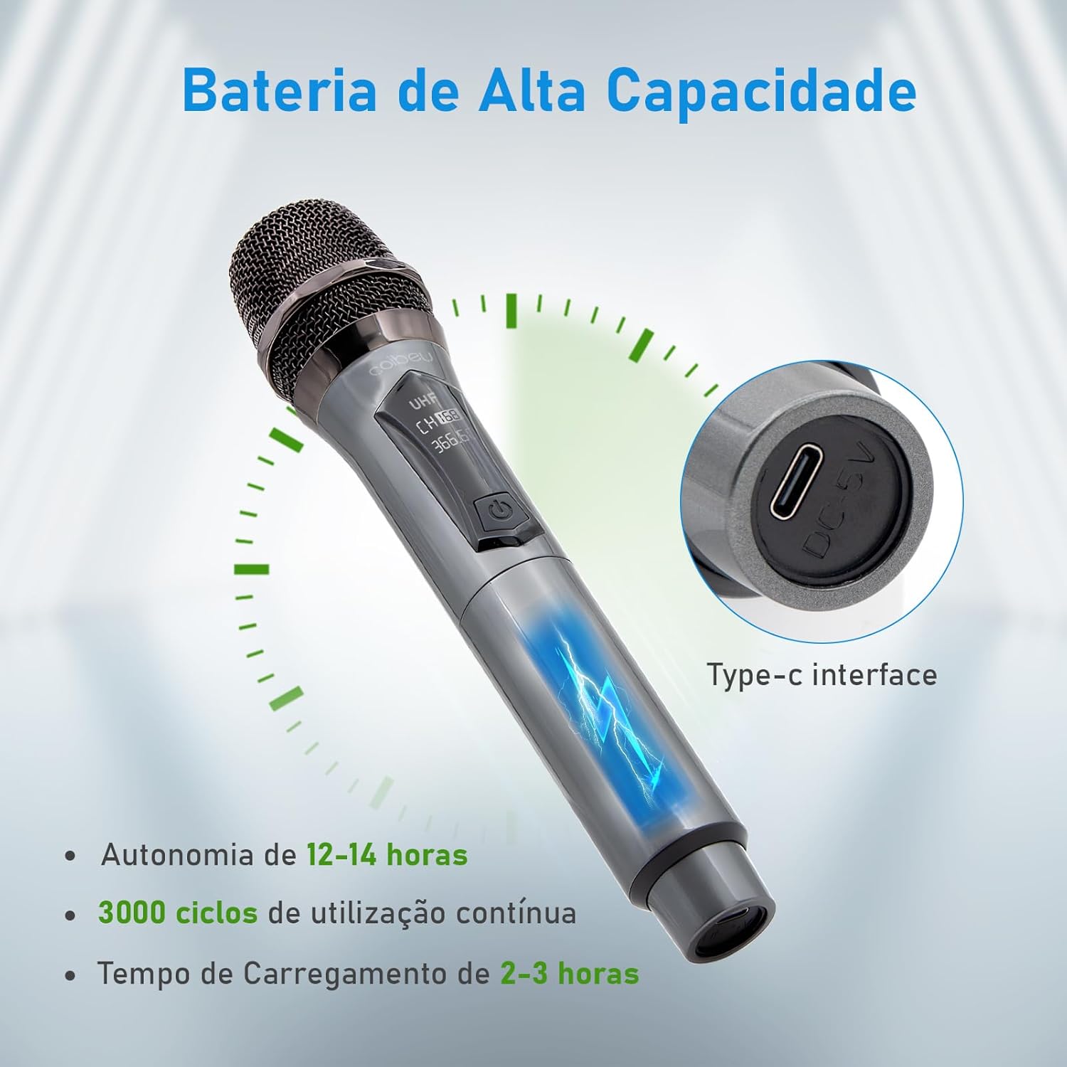 Microfone sem Fio Duplo Kit Karaokê Profissional com 2 Microfones e Bluetooth 5.0  5