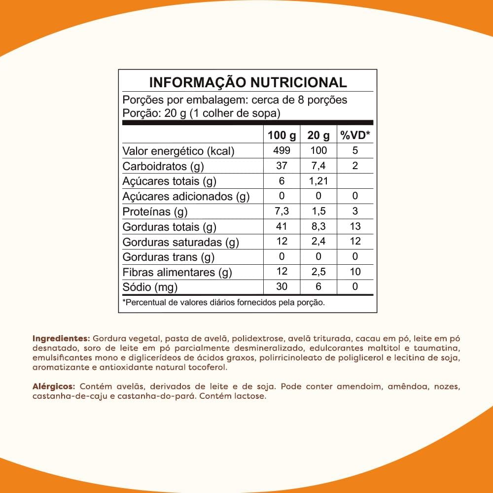Creme de Avelã com Cacau e Pedaços Crocantes de Avelã Zero Açúcar 2