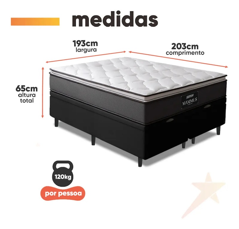Cama Box Baú Casal King Colchão Gazin Molas Ensacadas Pillow Maximus 2