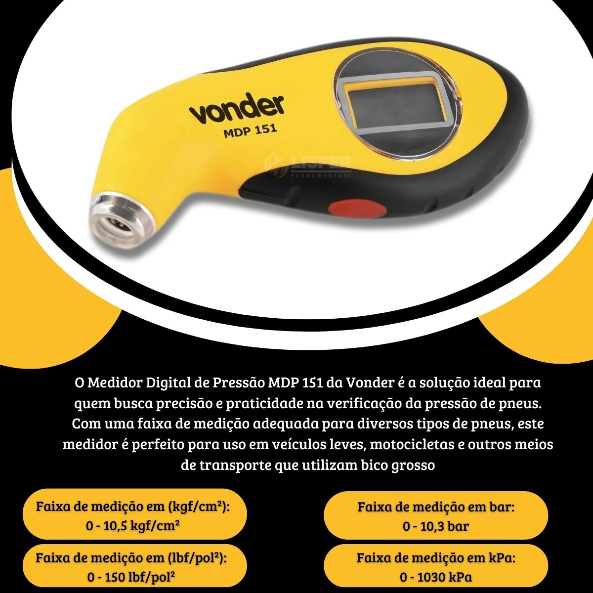 Medidor Digital de Pressão para Pneus MDP 151 3