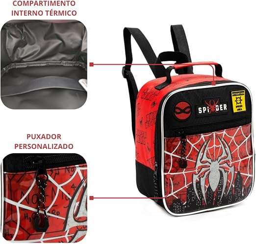 Kit Mochila Escolar Infantil com Rodinhas Spider 3 em 1 – Mochila + Lancheira Térmica + Estojo 3