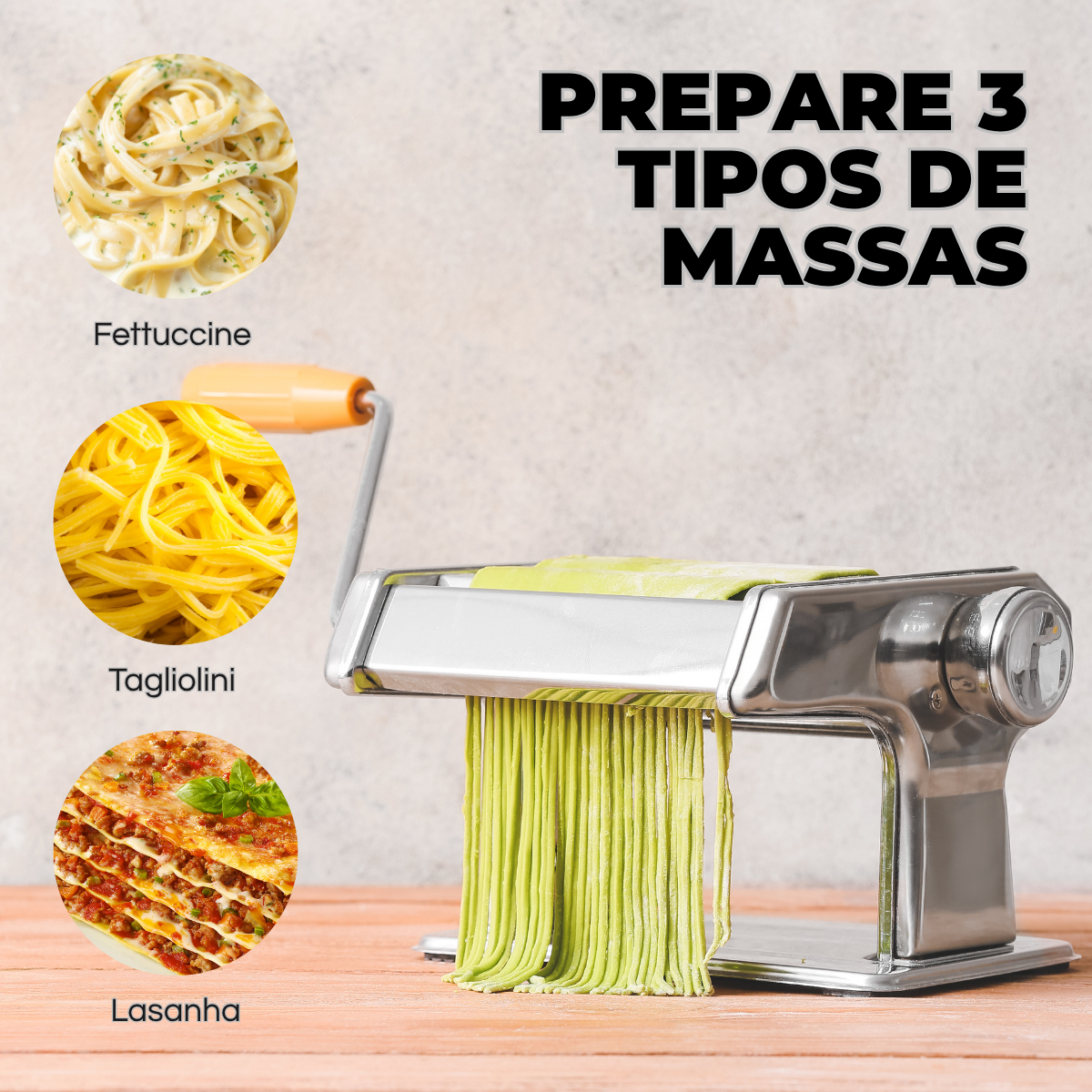 Máquina Macarrão 3 Massas Cilindro Inox Lasanha Fettuccine 4