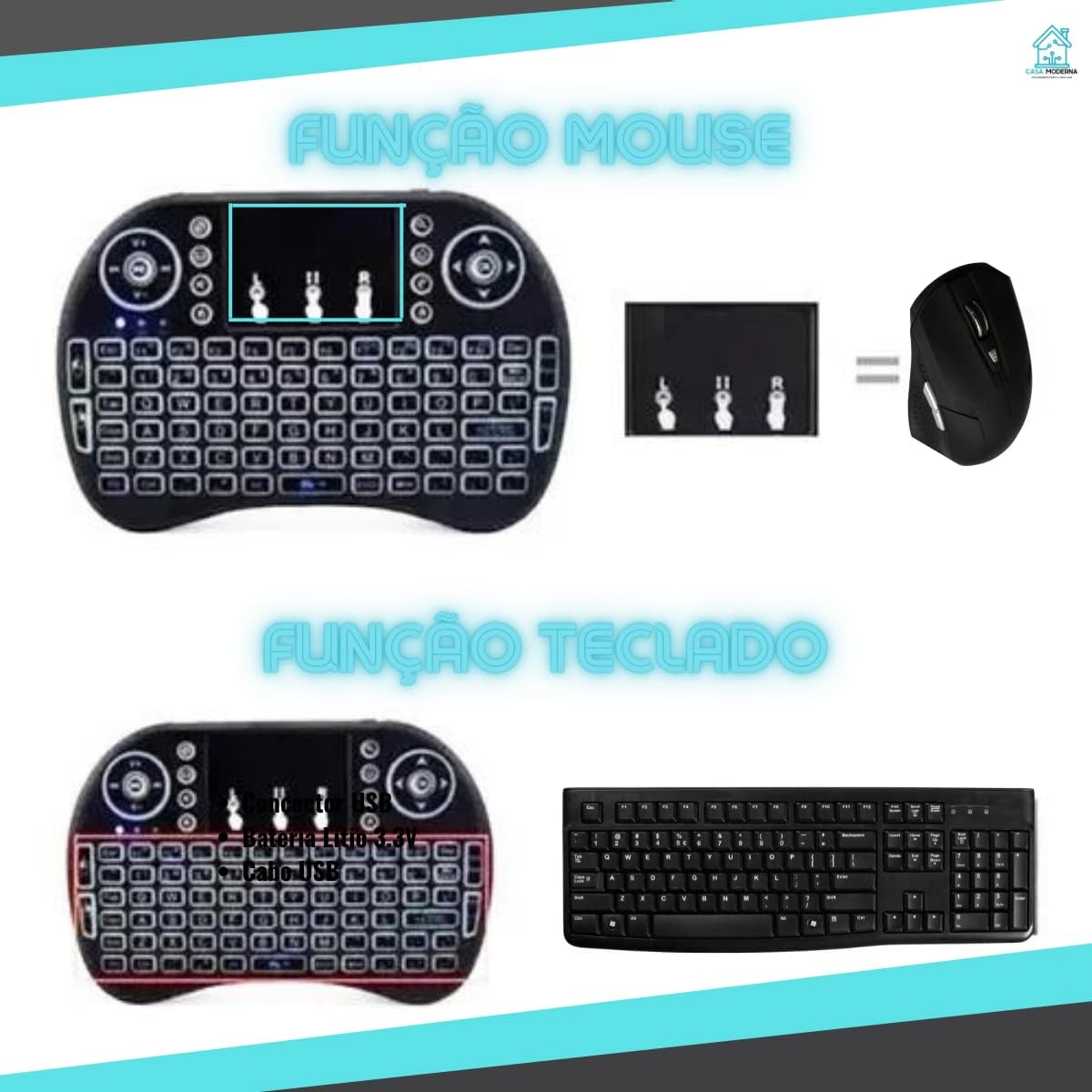 Mini Teclado Wireless LED com Touchpad 3