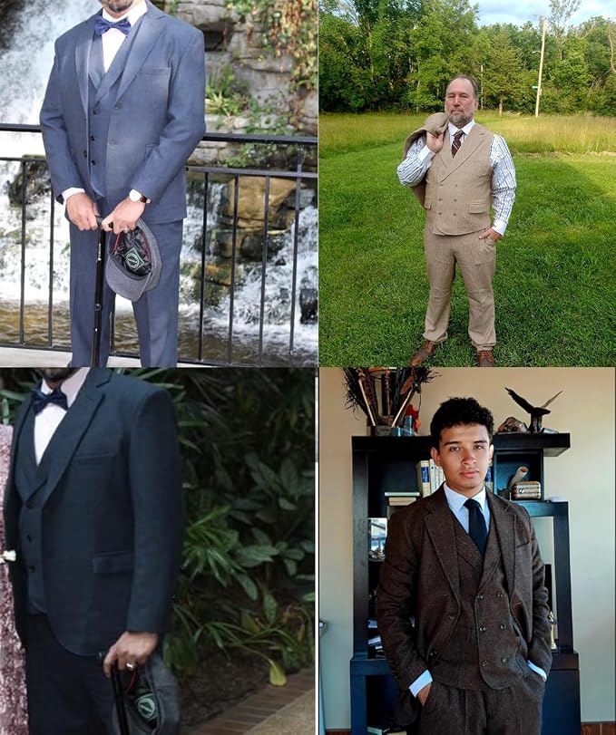 Terno Masculino Formal de Lã de Tweed 3 Peças para Casamento Slim Fit Tuikayoo 5