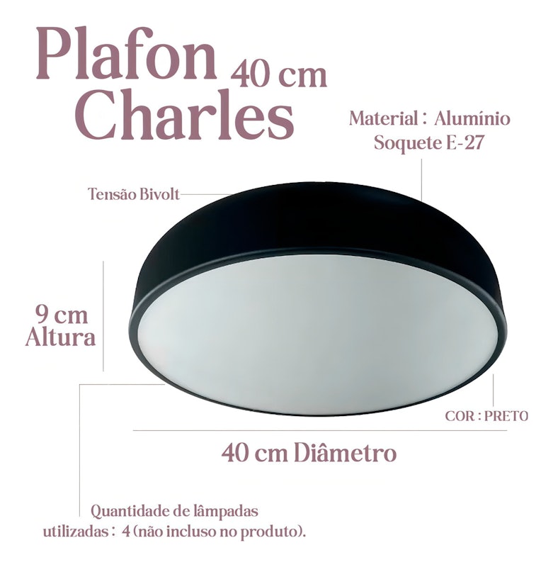 Plafon Sobrepor para Quarto Redondo Elegante 40 cm E27 Tensão Bivolt 4
