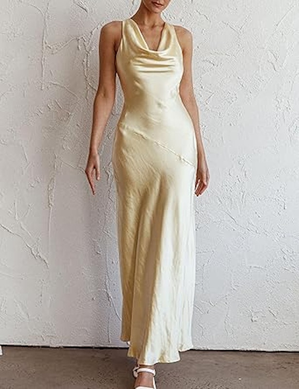 Vestido Longo de Cetim com Gola Drapeada 5