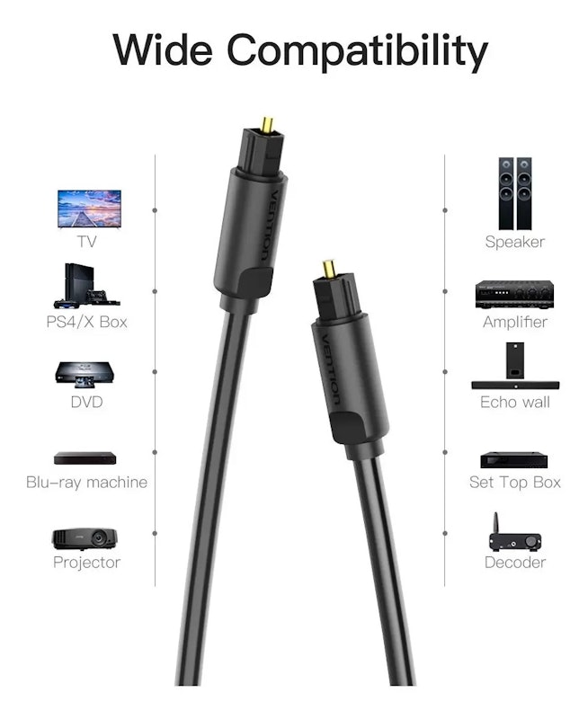 Cabo Optico Áudio Digital Toslink Vention 2