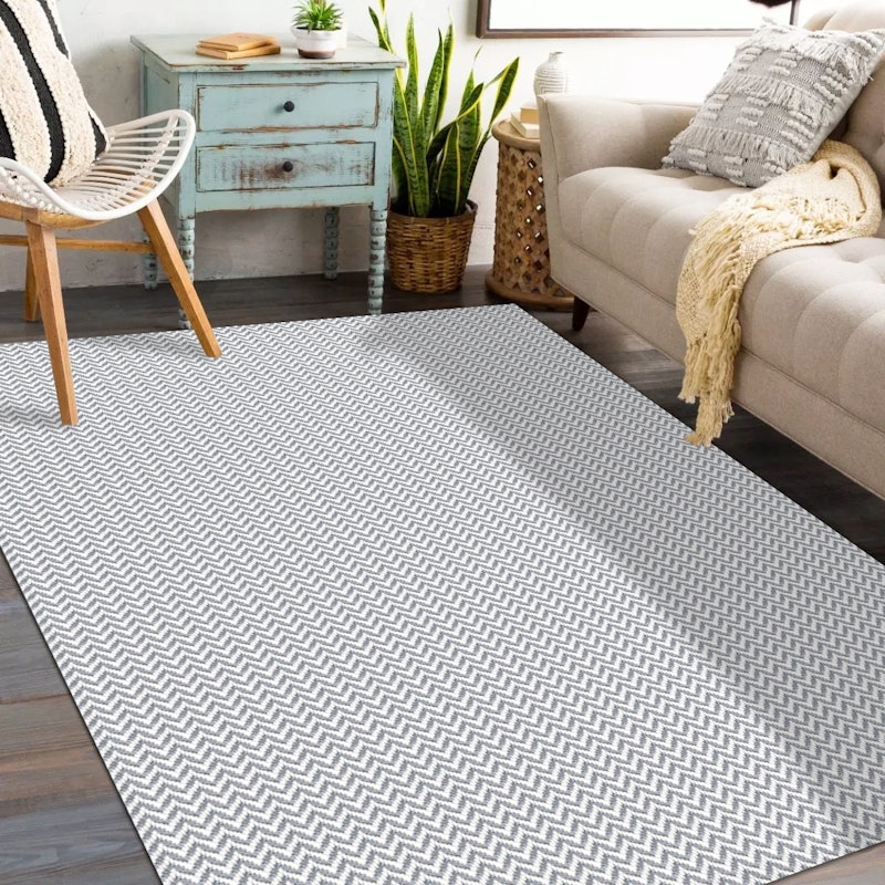 Tapete para Sala e Quarto 200 x 140 cm Antiderrapante Zig Zag Cinza 1