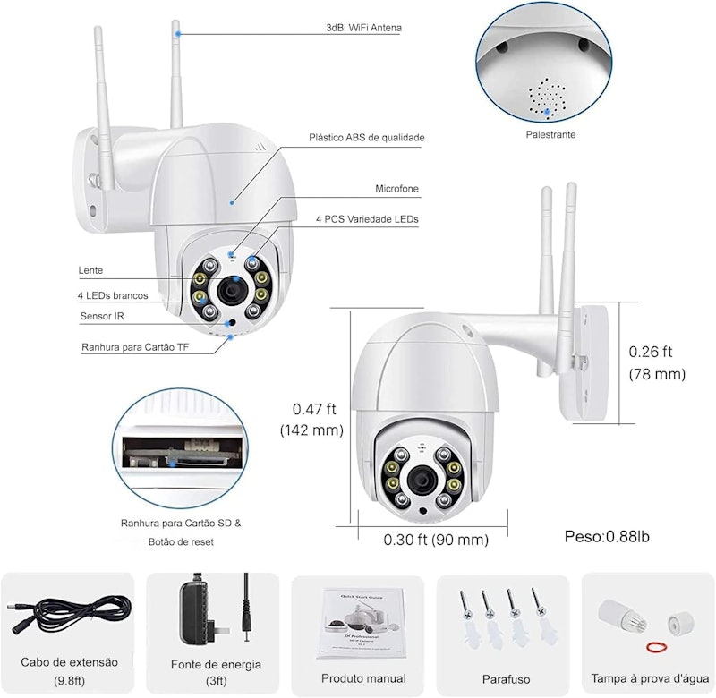 Câmera de Segurança Wi-Fi Externa IP A8 It Blue 4