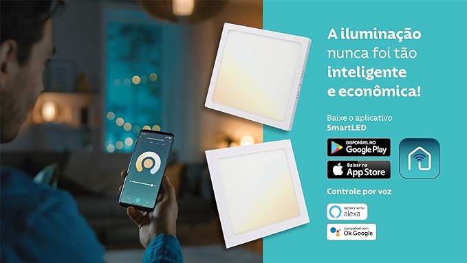 Plafon Quadrado de Sobrepor Smart LED 5