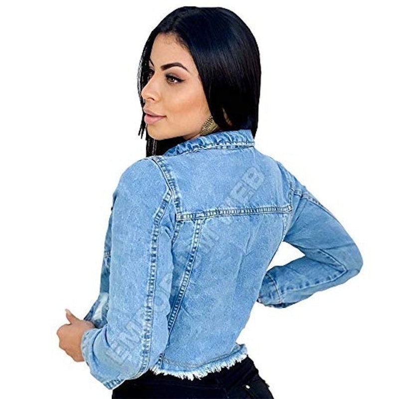 Jaqueta Jeans Feminina Curta Cropped Destroyed 2