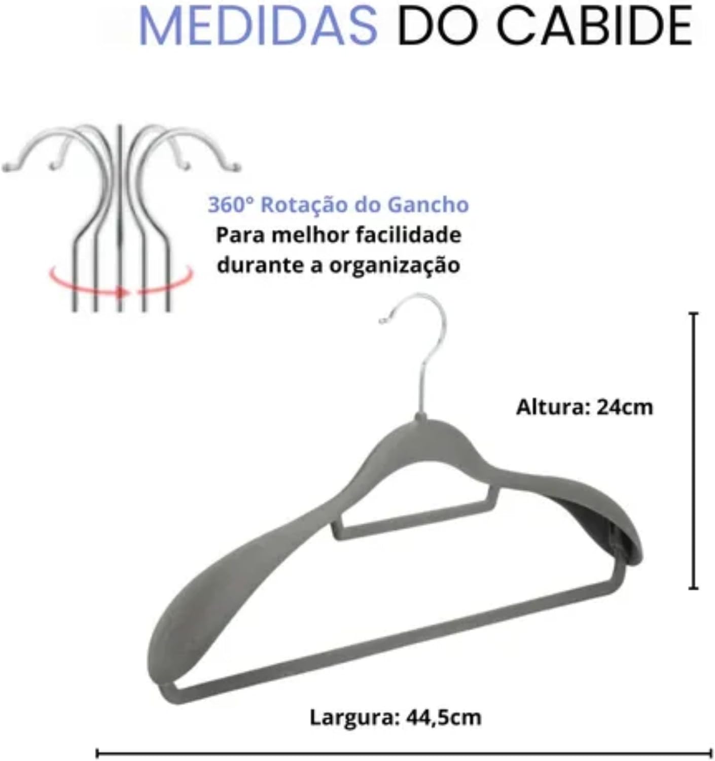 Kit 10 Cabide de Veludo Adulto com Ombreira Fixa 3
