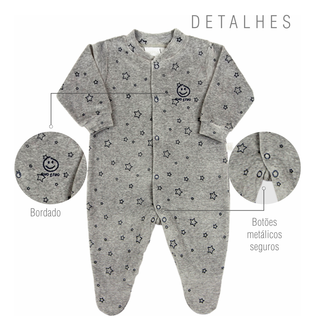 Macacão Bebê Menino Plush Estampado e Listrado Kit Macacão Plush Menino 3 Peças 3