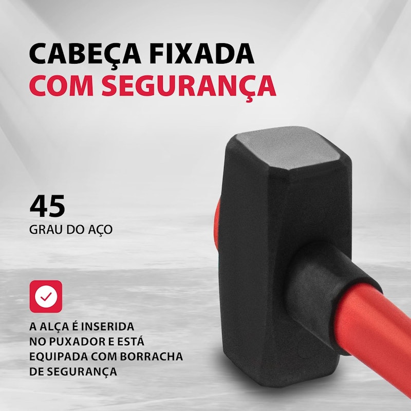 Marreta Quadrada 3 kg com Cabo em Fibra Emborrachado e Cabeça Forjada em Aço Carbono MTX 5