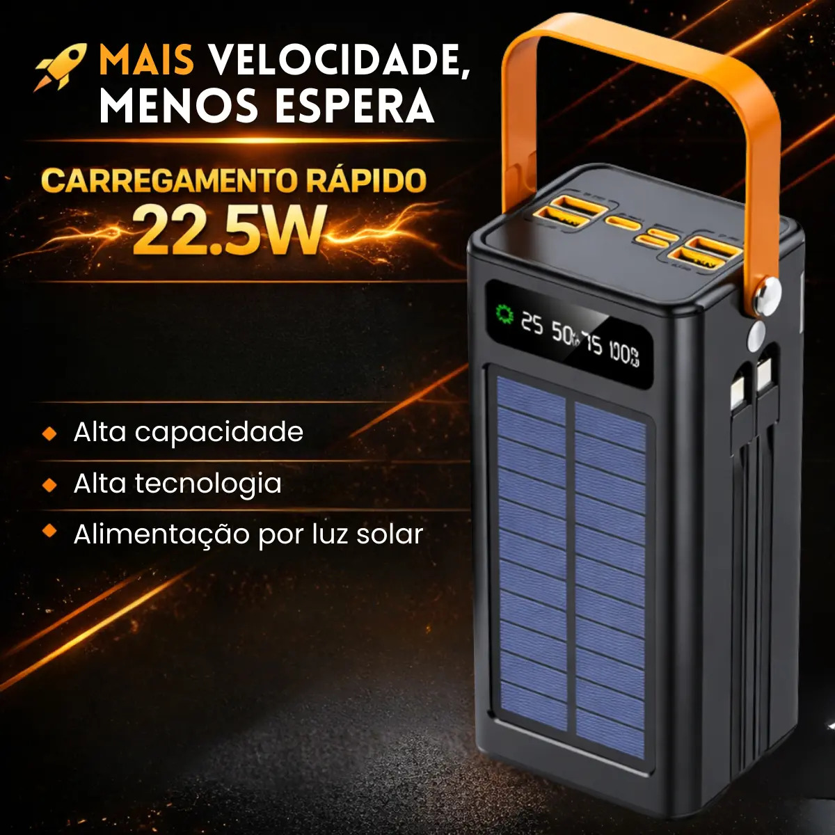 Carregador Portátil Power Bank Solar 50.000 mAh 5