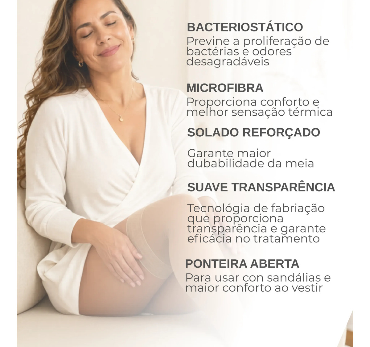 Meia de Compressão Feminina 7/8 Meia Coxa Alta 20-30 mmHg Ponteira Aberta 5