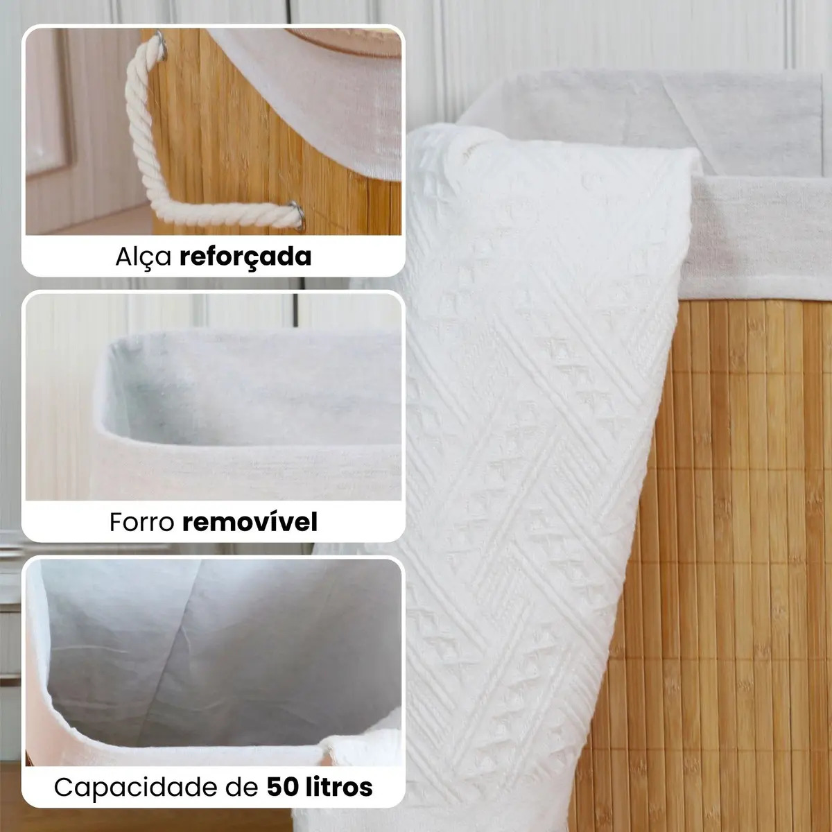 Cesto de Roupa Retangular Bambu  2