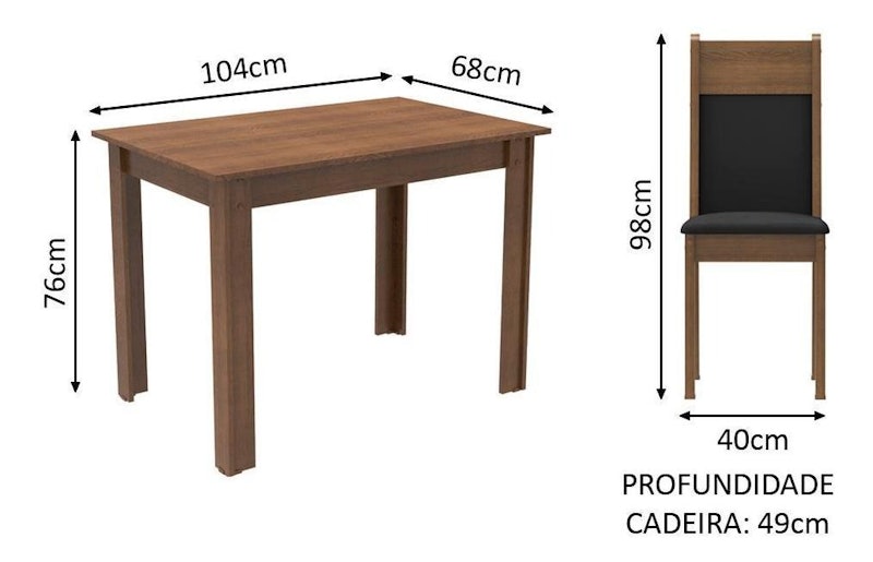 Conjunto Sala de Jantar Madesa Lola Mesa Tampo de Madeira com 2 Cadeiras 3