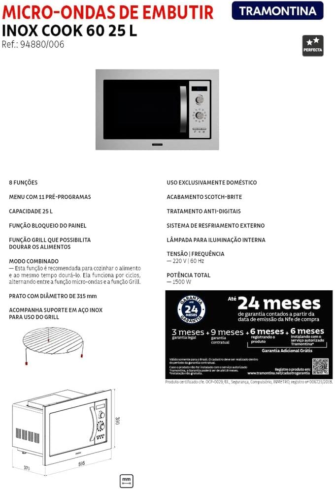 Micro-ondas de Embutir Inox 60 25 L  4
