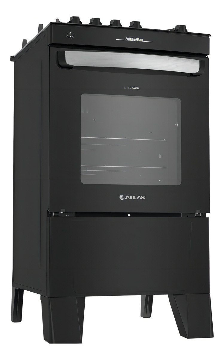 Fogão 4 Bocas Preto com Mesa de Vidro Atlas Agile Up 2