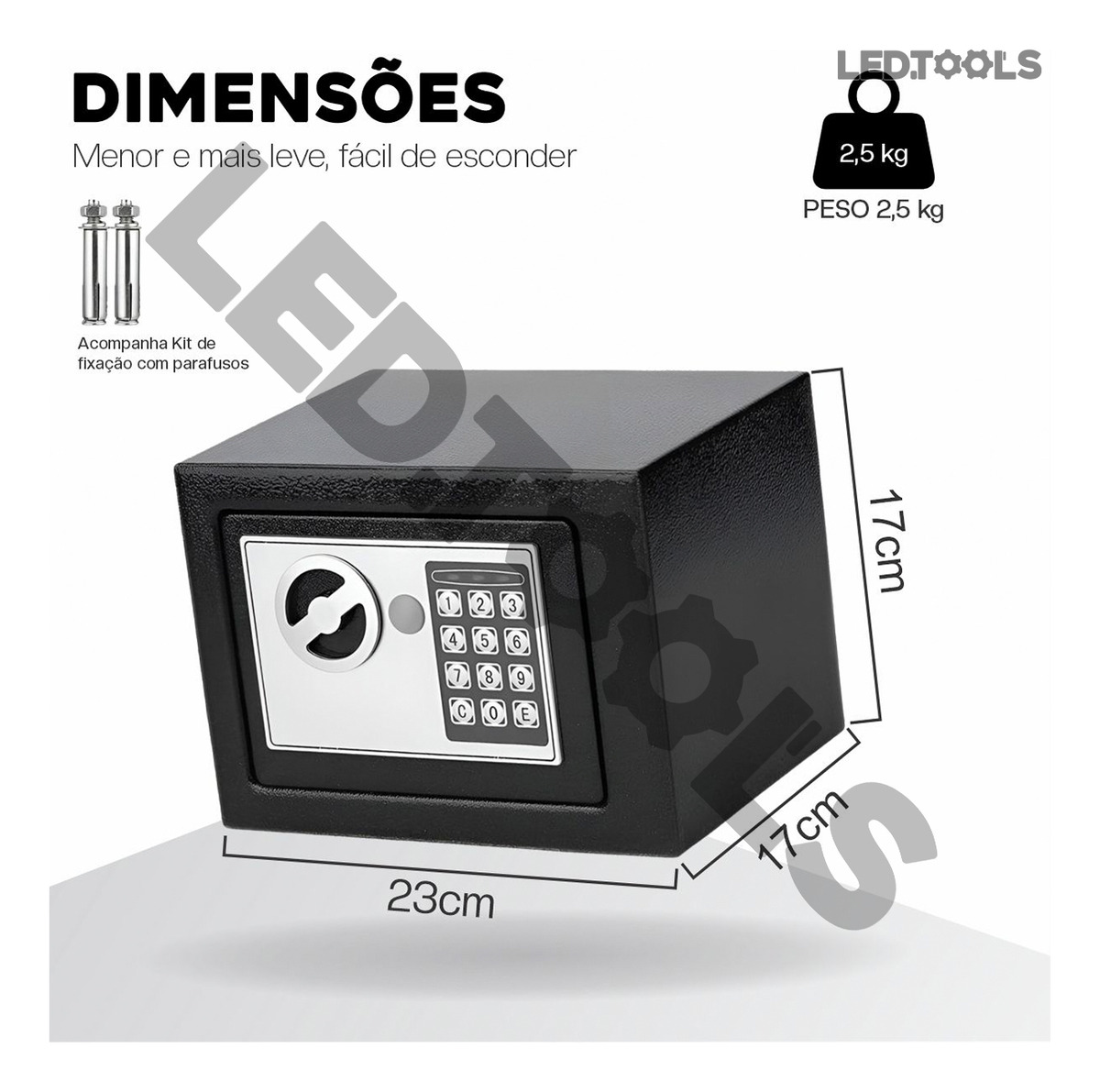 Cofre Eletrônico Digital Led Tools 23 x 17 x 17 cm 5