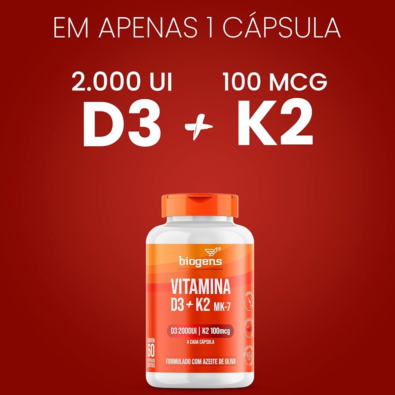 Vitamina D3 + K2 MK7 2000 UI 100 mcg Bigens 2