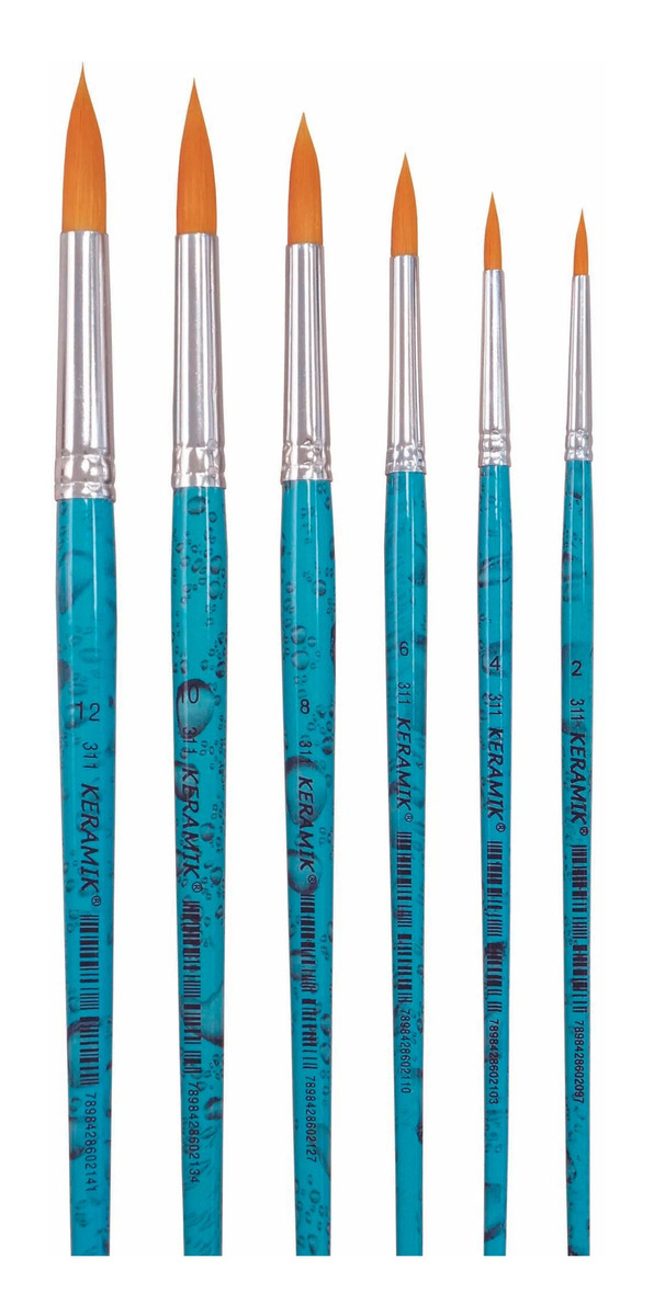 Kit Pincel Aquarela Artesanato Keramik Redondo Série 311 - 6 Unidades 1