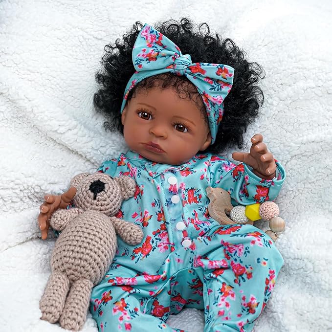 Bebê Reborn Realistic Menina Negra Cabelos Cacheados 4