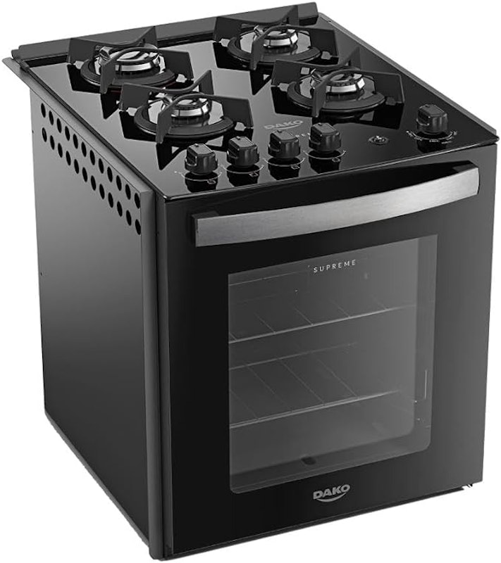 Fogão de Embutir 4 Bocas Preto com Mesa de Vidro Dako Supreme 1