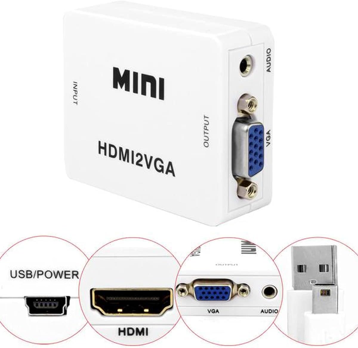 Mini Conversor Adaptador HDMI para VGA + Áudio 2