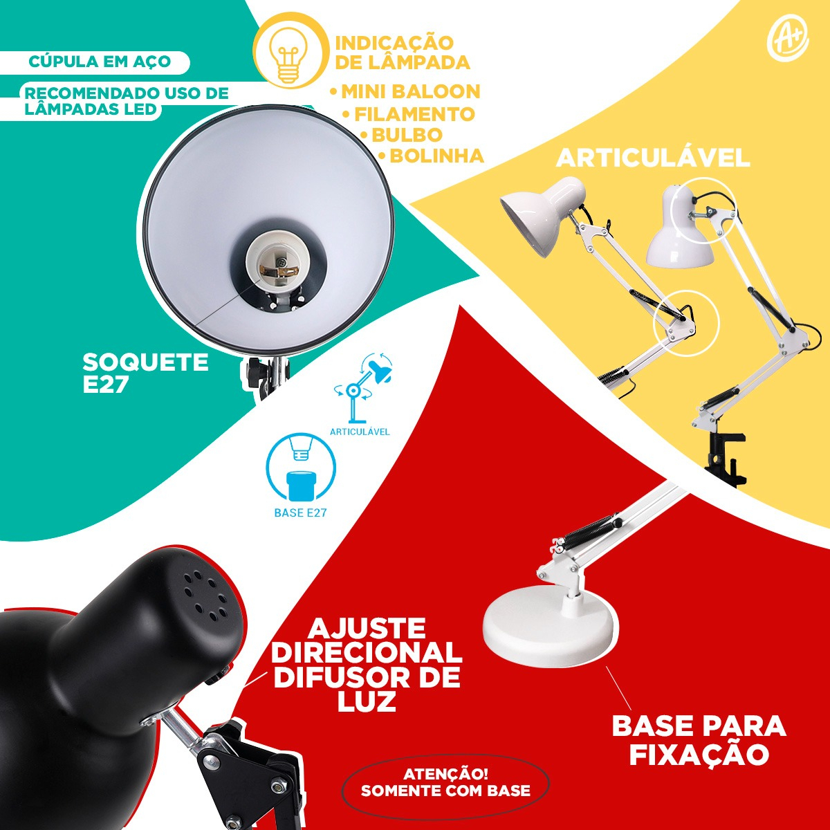 Luminária de Mesa Articulável com Base/Garra LUMINATTI 3