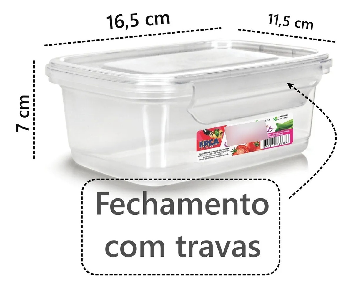 Kit 10 Potes Marmita Fitness 750 ml Travas Freezer Microondas 3