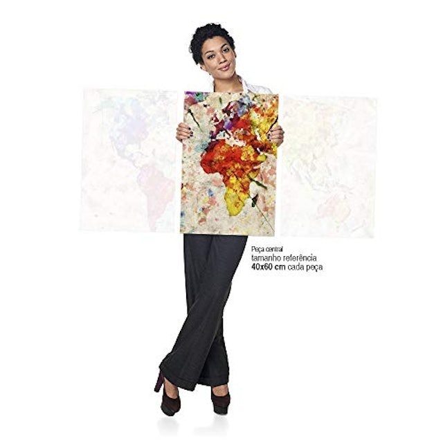 Quadro Decorativo Kit 3 Telas Mapa  3