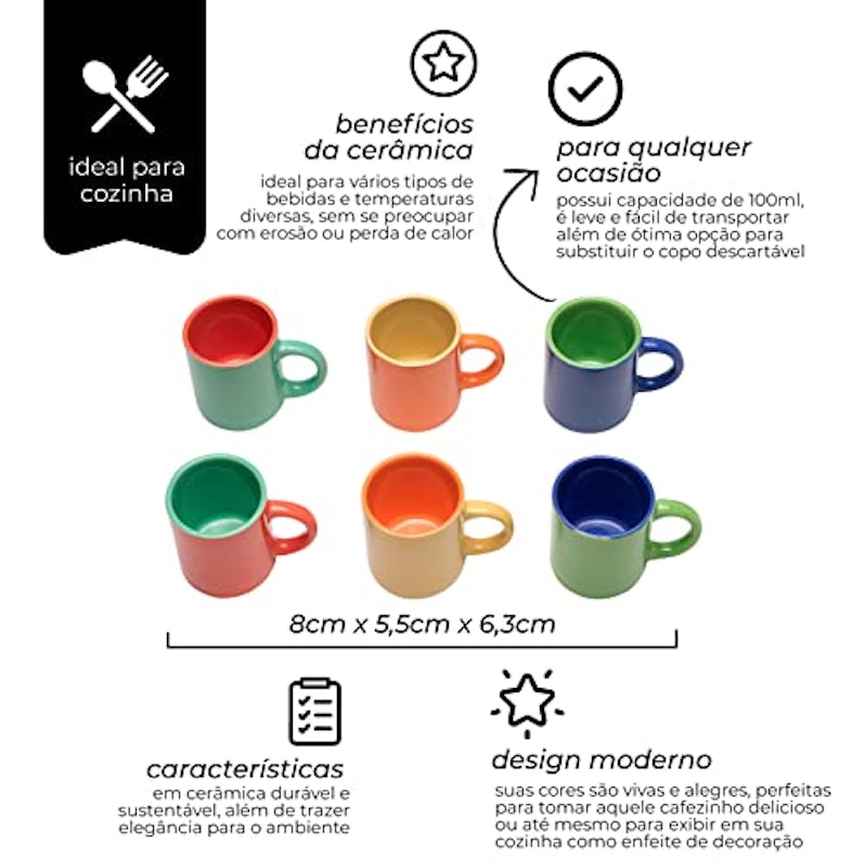 Mini Canecas para Café com 6 Peças Multicolor 2