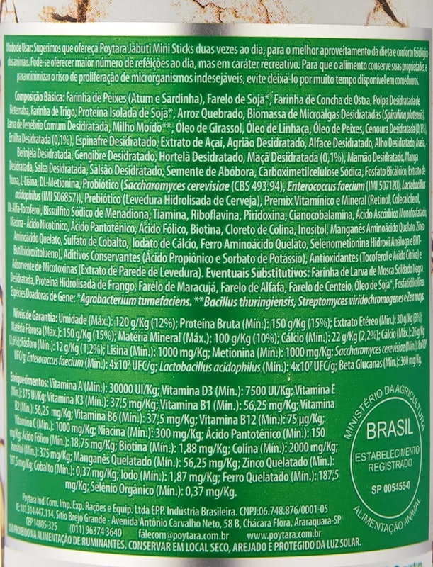 Ração Poytara Jabuti Mini Sticks 3