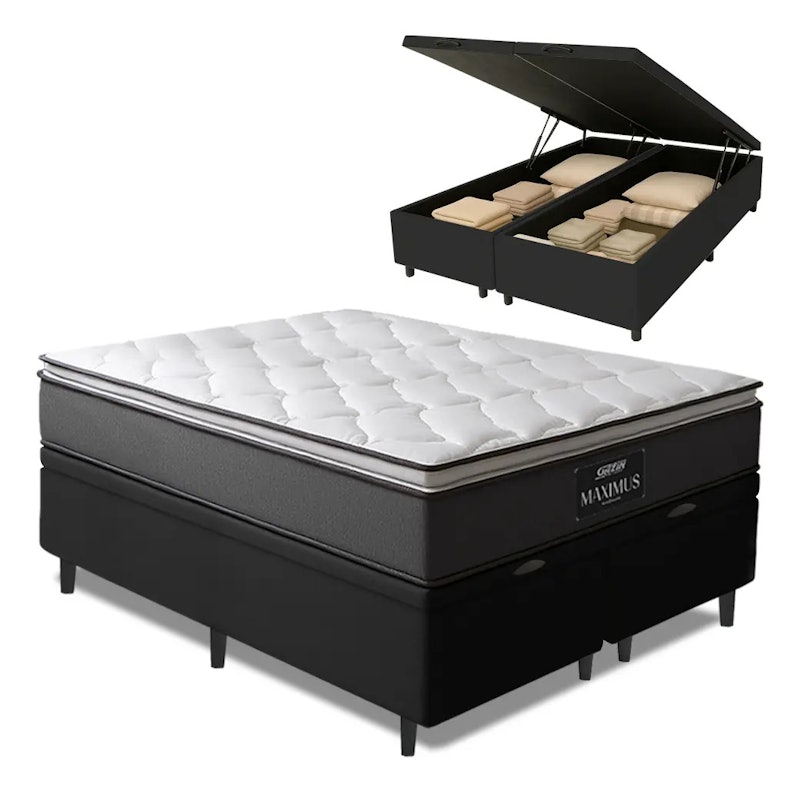 Cama Box Baú Casal King Colchão Gazin Molas Ensacadas Pillow Maximus 1