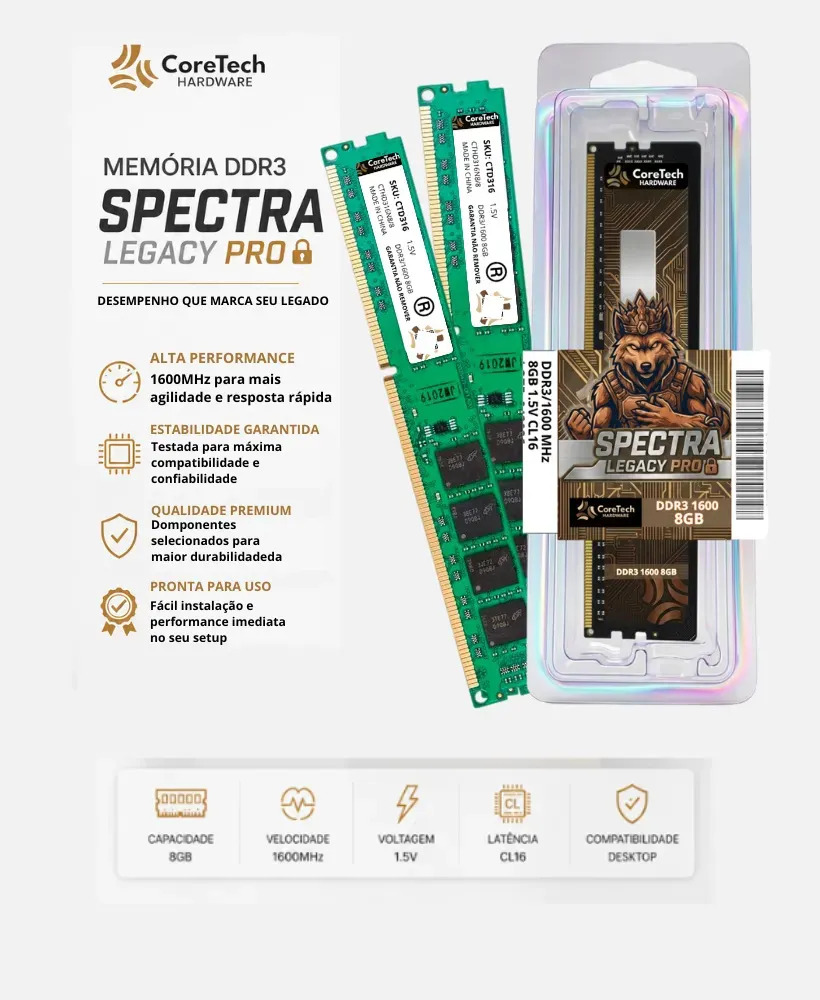 Memória RAM DDR3 1600 MHz 8 GB Coretech Spectra Legacy Pro 5