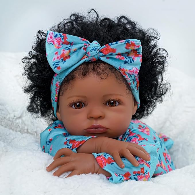 Bebê Reborn Realistic Menina Negra Cabelos Cacheados 1
