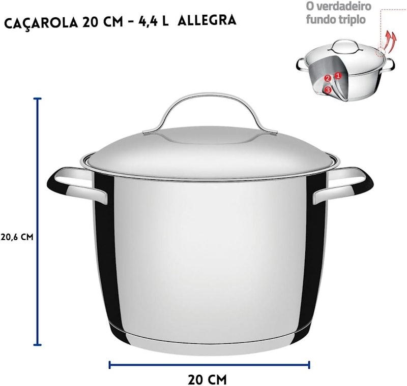 Jogo Cozi-Pasta Tramontina Allegra em Aço Inox 4