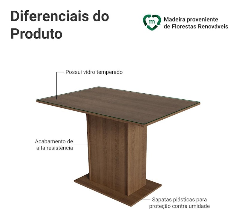 Mesa de Jantar Retangular com Tampo de Vidro Rustic 5329 Madesa 3
